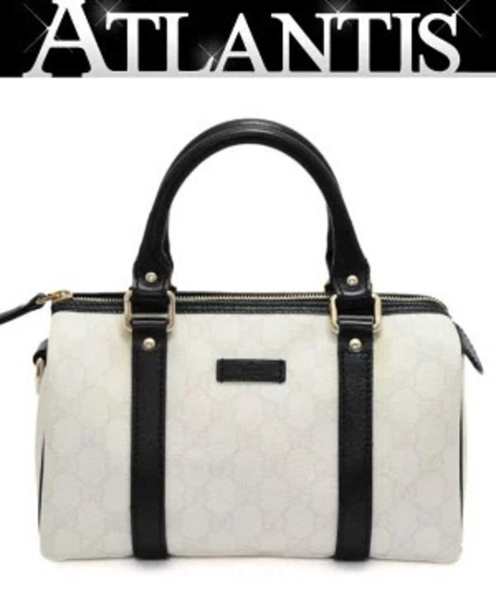 Gucci GG Supreme Boston Handbag x Leather White Black